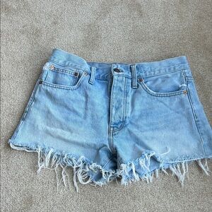 Madewell Light Blue Frayed Hem Women's Denim Shorts size 28 with Buttonfly
